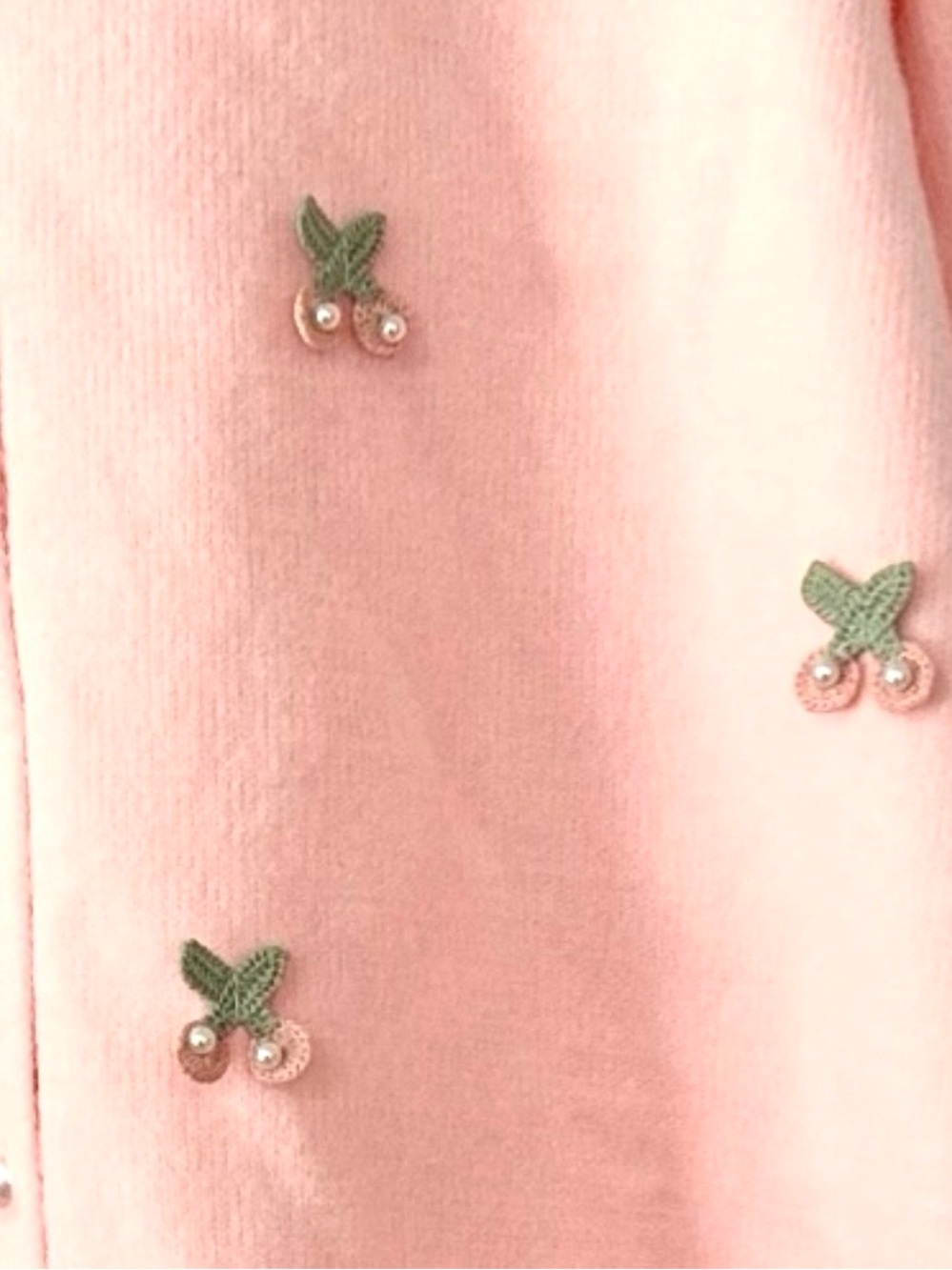 New Pink Cherry embroidered pearl Button Up Cardigan Sweater woman size large - Picture 5 of 6